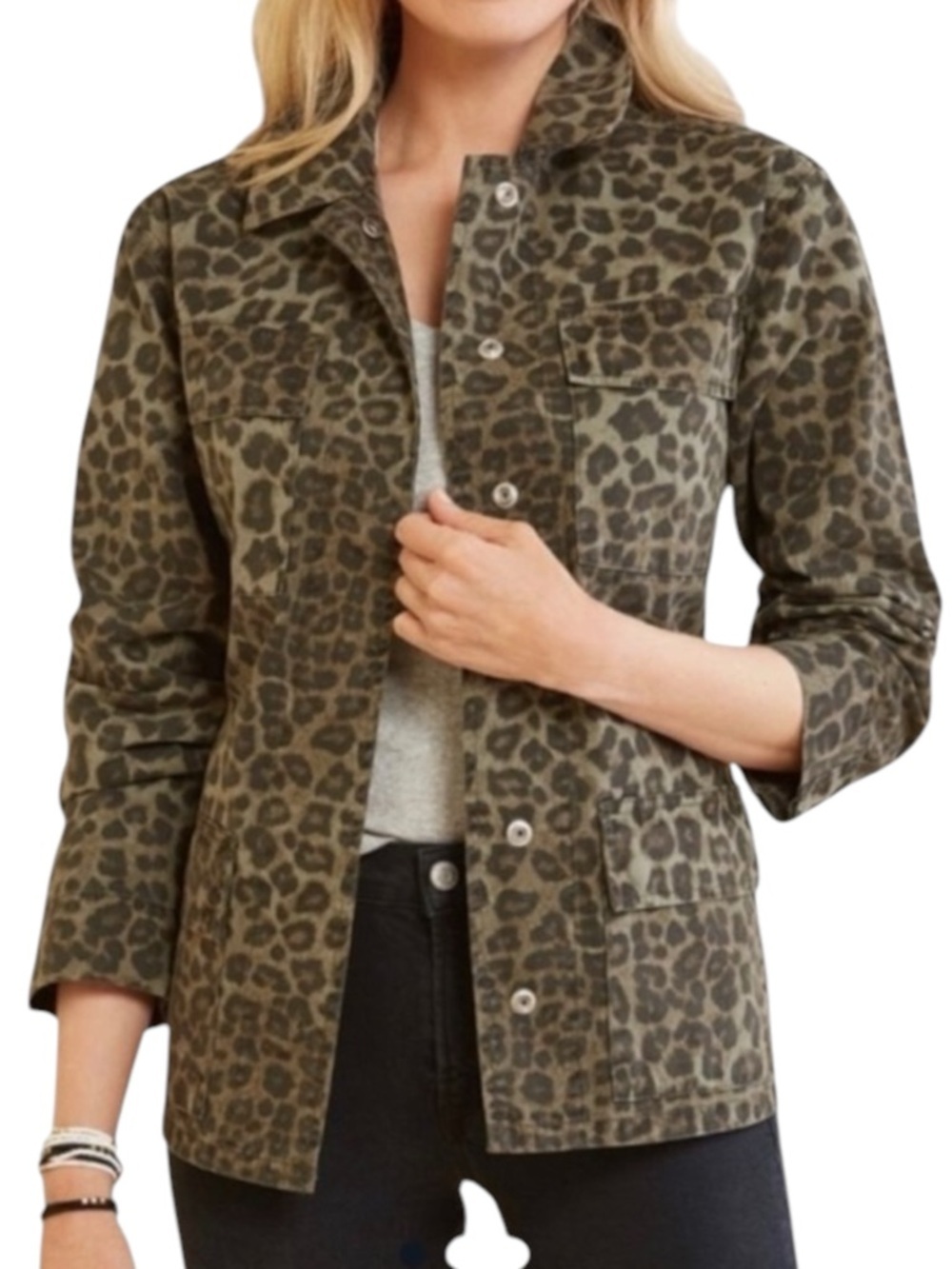 GOOD AMERICAN Leopard Print Cotton Utility Jacket in a Size 0 (XS). NWT